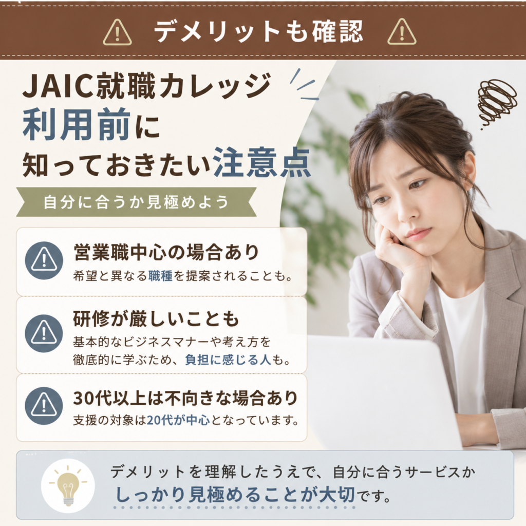 JAIC就職カレッジのデメリットを紹介する画像