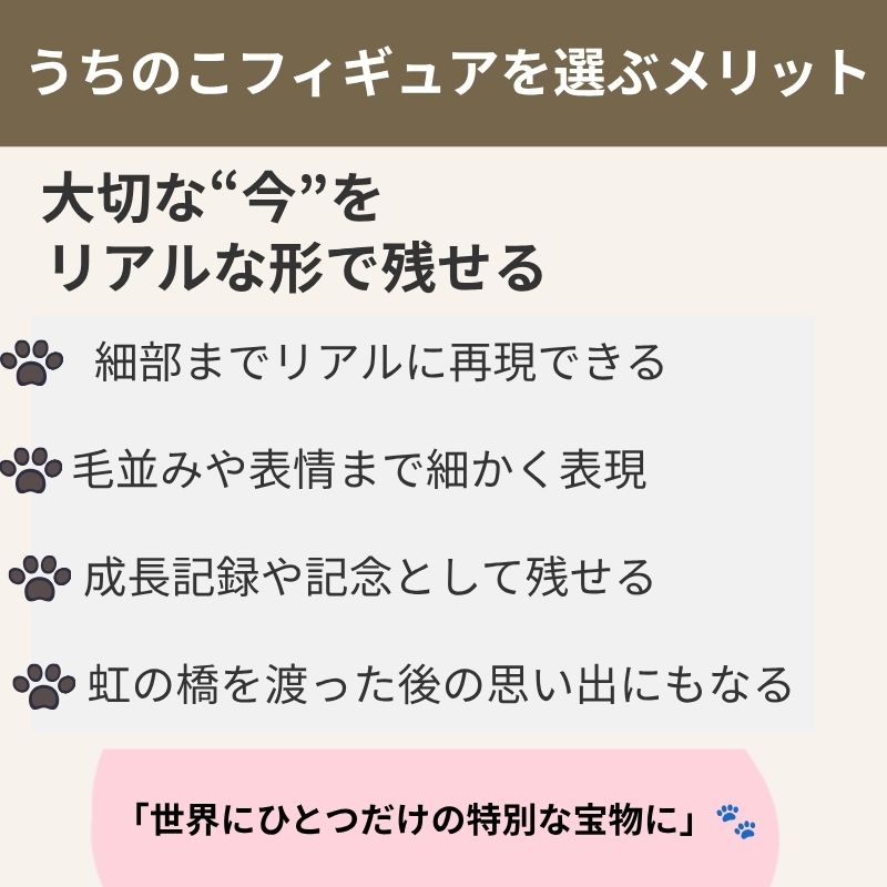 うちのこフィギュアのメリットを紹介する画像。