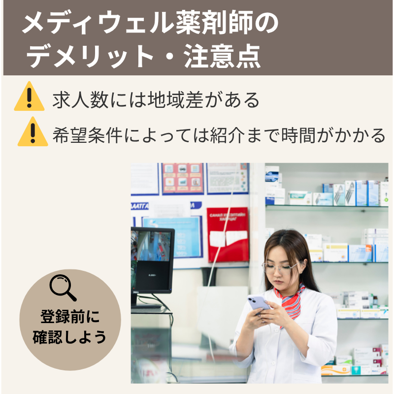 メディウェル薬剤師のデメリットと登録前に確認したい注意点を紹介する画像