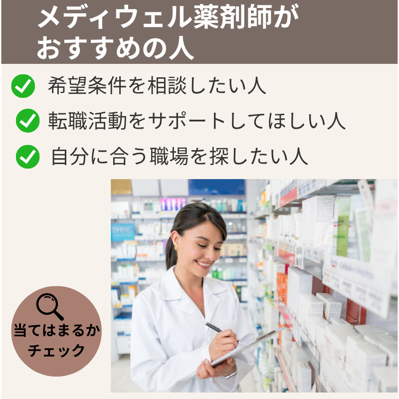 メディウェル薬剤師がおすすめの人の特徴を3つ紹介する画像